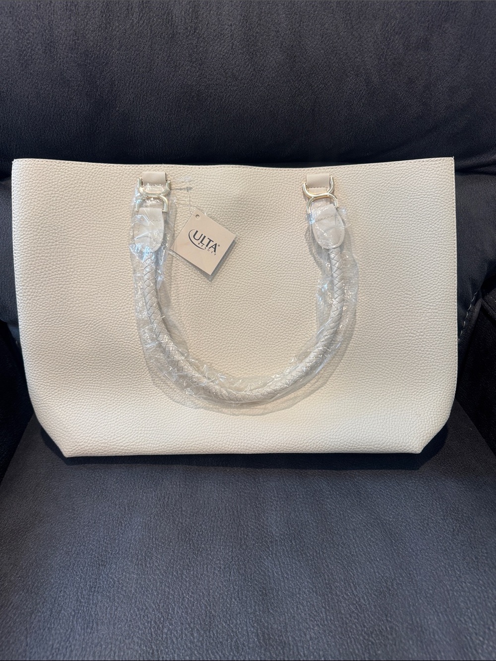 Ulta Beauty Cream Pebbled Tote with Braided Handles